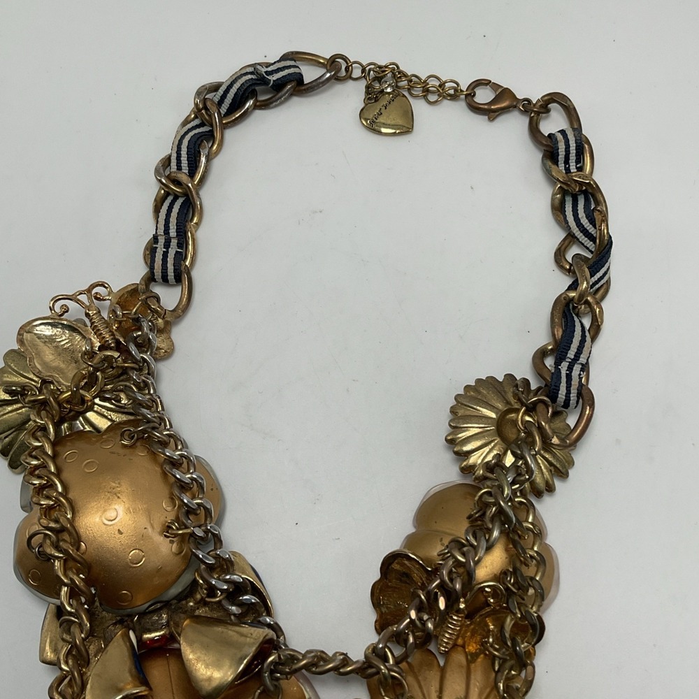 Betsey Johnson Yacht Club Lucite Flowers Rhinestone Necklace - Picture 13 of 15